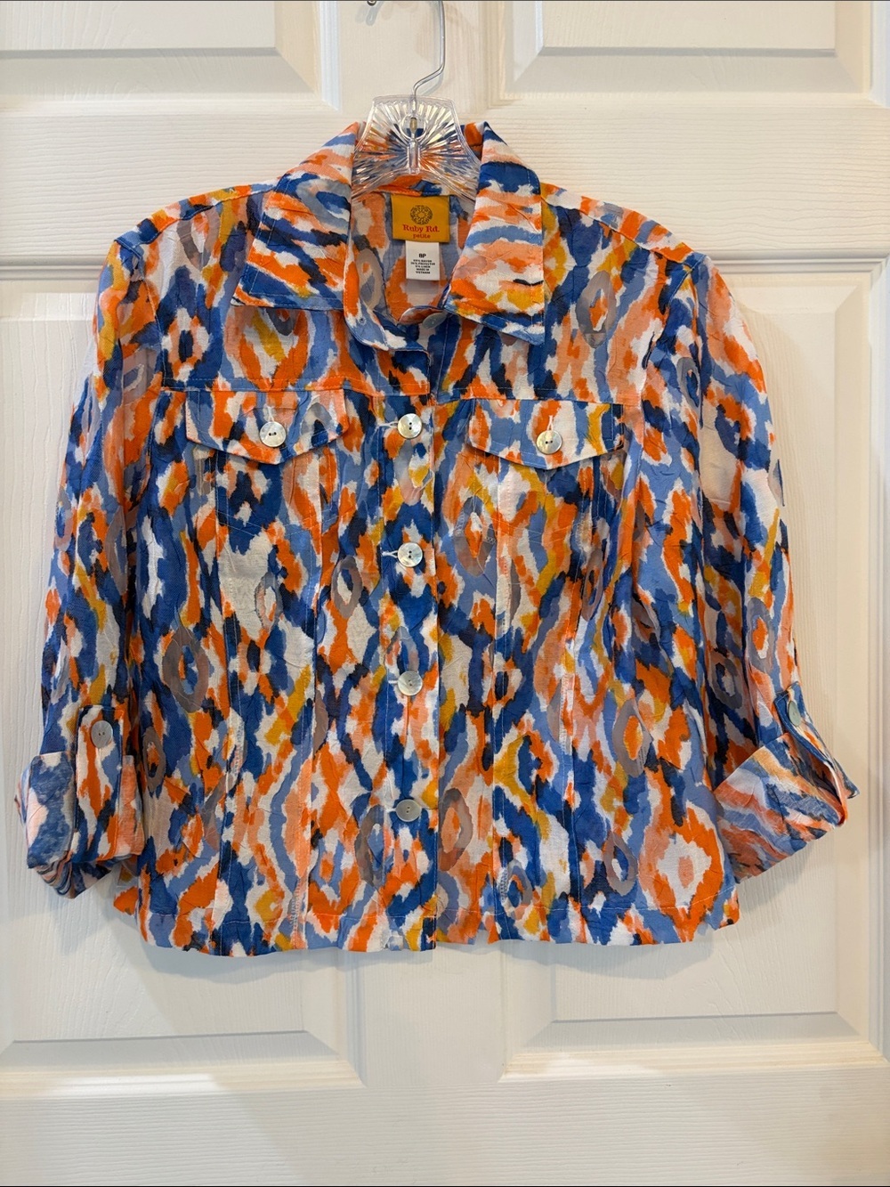 Ruby Rd. Blue & Orange Abstract Print Button-Front Top